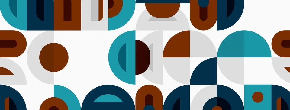 Geometric pattern features repeating shapes. Teal, brown, gray hues create Illustrazione stock