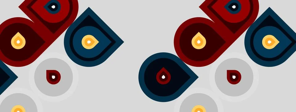 Geometric pattern features repeating shapes. Red, navy, gray tones create m.. Stock Illustration