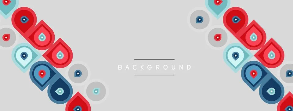 Geometric pattern features repeating shapes. Red, blue, teal colors dominate Stock Illustration