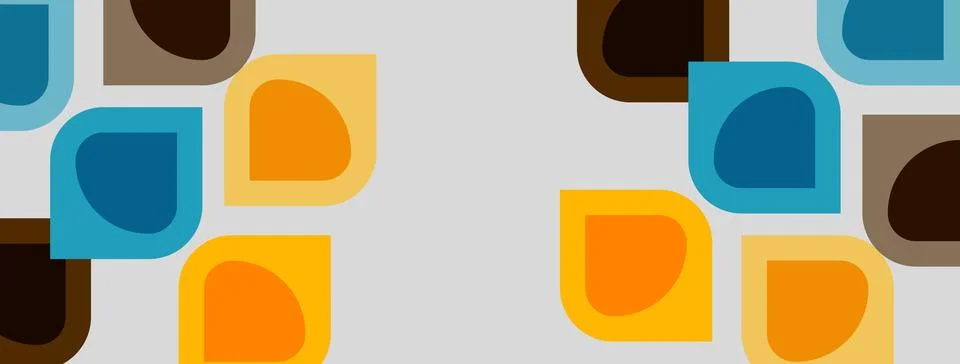 Geometric pattern features rounded squares, rectangles. Colors include blue, 스톡 일러스트