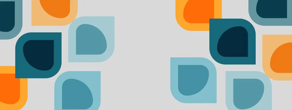 Geometric pattern features rounded squares, overlapping shapes. Colors includ Stock Illustration