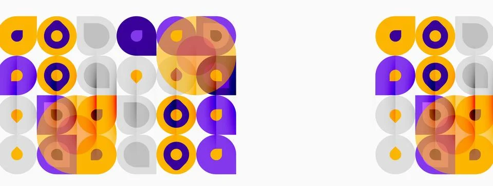 Geometric pattern features squares, circles, contrasting colors. Design repea イラスト素材