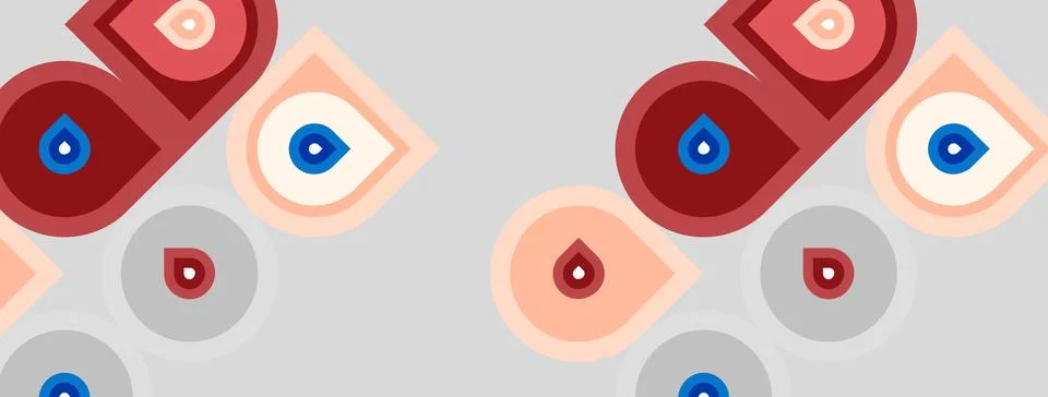 Geometric pattern features stylized eyes, pinks, blues, grays. Repeating desi Stock Illustration