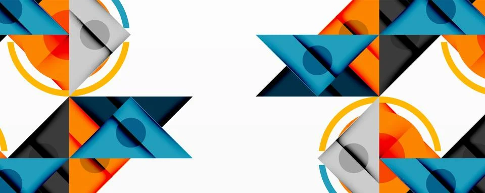 Geometric pattern features triangles, circles, orange, gray, teal hues. イラスト素材