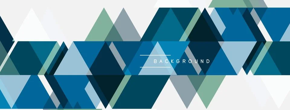 Geometric pattern features triangles, shades blue, gray, white. Minimalist Stock Illustration