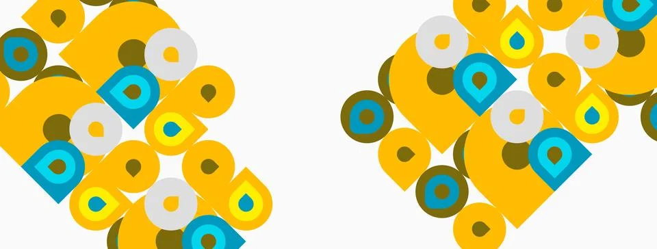 Geometric pattern features yellow shapes, circles, squares. Minimalist design Stock Illustration