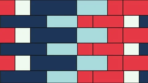 A geometric pattern featuring alternating horizontal rows of colored bricks Video stock 335118173