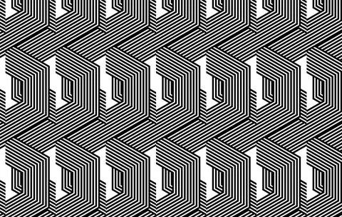 Geometric pattern featuring a series of black and white stripes forming int.. Stock Illustration