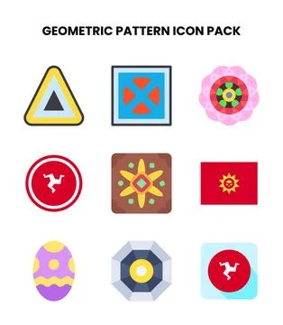 Geometric Pattern Flat Collection Icons Pack Stock Illustration