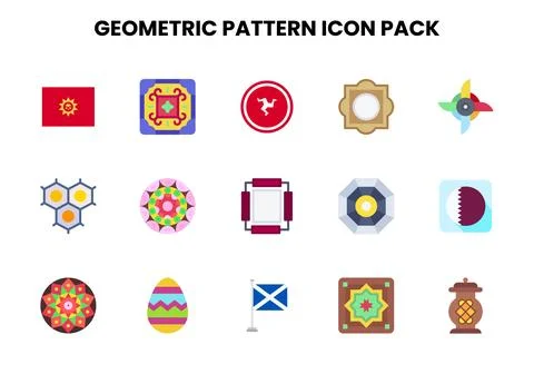 Geometric Pattern Flat Scalable Icons Pack 스톡 일러스트