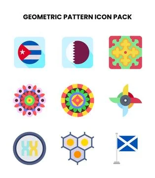 Geometric Pattern Flat Set Icons Pack Stock Illustration