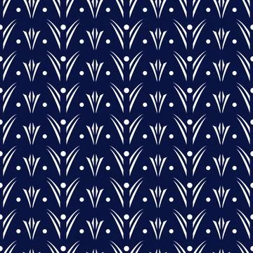 Geometric Pattern - Flower and Foliage (Navy, White) Stock Illustration