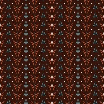 Geometric Pattern - Flower and Foliage (Cream, Orange, Brown, Blue) Stock Illustration