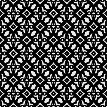Geometric Pattern - Flowers and Crosses (Black, White) Stock Illustration