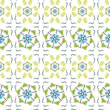Geometric pattern of flowers and leaves on a white background. Stock Illustration