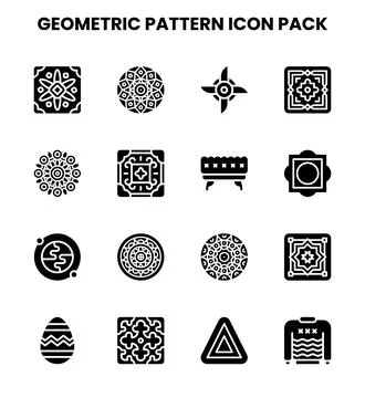 Geometric Pattern Glyph Collection Icons Pack Stock Illustration
