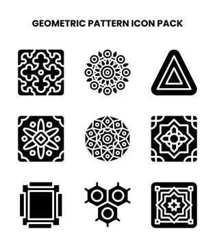 Geometric Pattern Glyph Design Icons Pack Stock Illustration