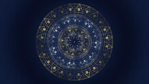 Geometric pattern with golden and blue shapes on dark background Stock Footage 337233811