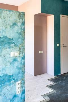 Geometric pattern of green and pink wall and floor 写真素材