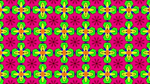 Geometric Pattern with Green Crosses on Pink Background and Mandala Kaleidoscope Stock Footage 334058238