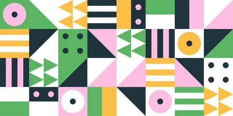 Geometric Pattern in Green Pink Yellow with Stripes and Triangles Stock Illustration