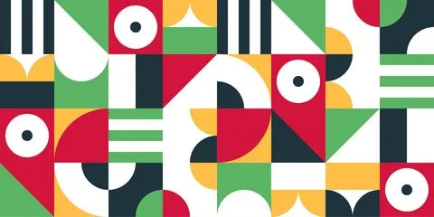 Geometric Pattern in Green Red Yellow with Rings Stripes and Arches Stock Illustration