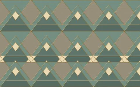 Geometric pattern with green, yellow and gray geometric shapes and gold lines Illustrazione stock