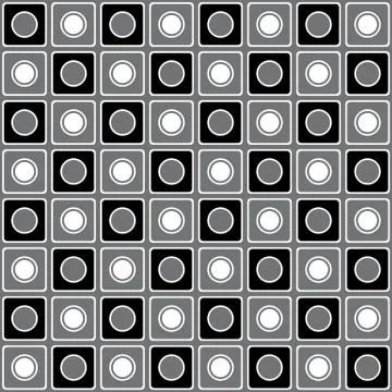 Geometric pattern with grey black and white squares and circles Stock Illustration