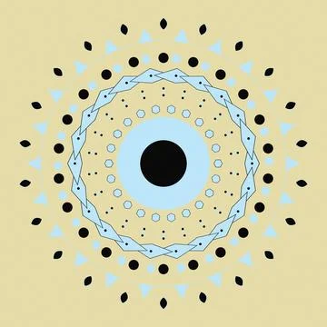 Geometric pattern with hexagons and dots around a central circle illustration Stock Illustration