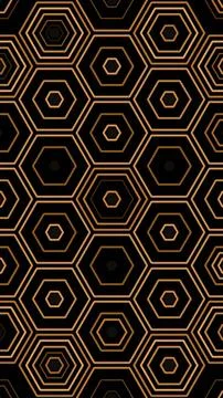 Geometric pattern of hexagons and lines on a black background Stock Illustration