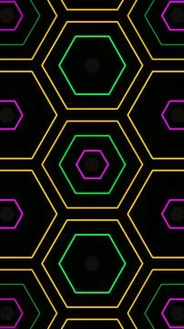 Geometric pattern with hexagons and neon colors in dark space Stock Illustration
