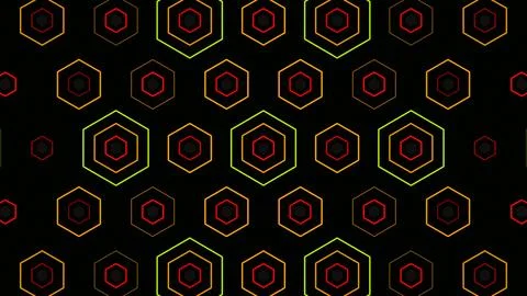 Geometric pattern of hexagons on a black background with bright colors Stock Illustration
