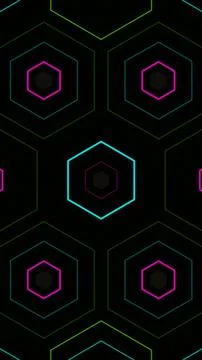 Geometric pattern with hexagons in bright colors on black background Stock Illustration