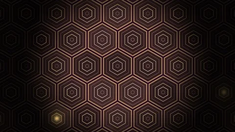 Geometric pattern with hexagons in dark tones and golden Stock Footage 338298670