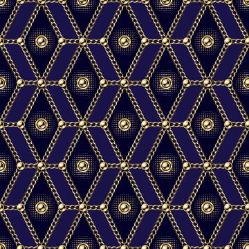 Geometric pattern with hexagons, golden chains Stock Illustration