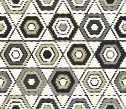 Geometric pattern with hexagons, metallic chains Stock Illustration
