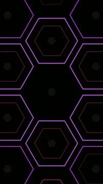 Geometric pattern with hexagons in purple on black background Stock Illustration