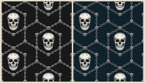 Geometric pattern with human skulls, steel chains Stock Illustration