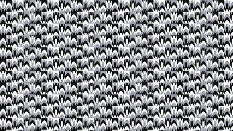 Geometric pattern of identical black and white abstract shapes arranged in gr Stock Illustration