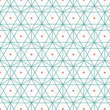 Geometric pattern of interconnected triangles and hexagons in turquoise ill.. Stock Illustration
