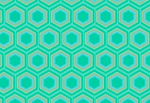 Geometric pattern with interlocking hexagons in teal and light blue tones. .. Stock Illustration