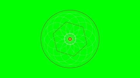 Geometric pattern of intersecting circles and a pentagon on green background Stock Footage 341839049