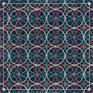 Geometric pattern intricate circular mandala design with teal pink red whit.. Stock Illustration