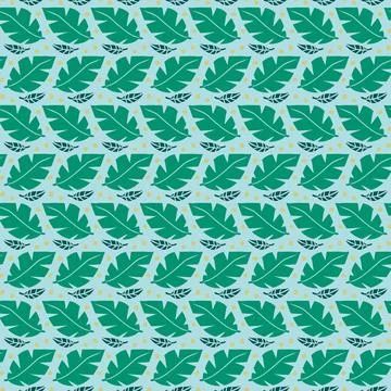 Geometric Pattern - Leaves (Soft Blue, Green, Yellow, Dark Green) Stock Illustration