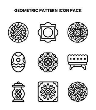 Geometric Pattern Line Set Icons Pack Stock Illustration