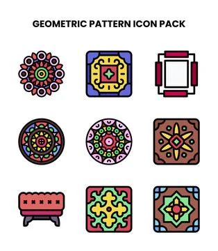 Geometric Pattern Lineal Color Graphics Icons Pack Stock Illustration