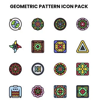 Geometric Pattern Lineal Color Graphics Icons Pack 스톡 일러스트