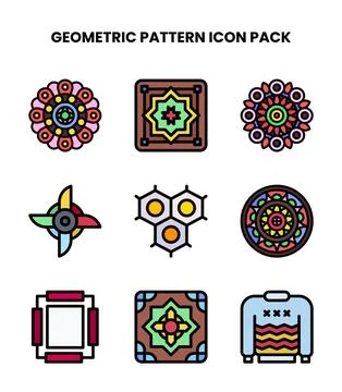 Geometric Pattern Lineal Color Graphics Icons Pack Stock Illustration