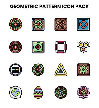 Geometric Pattern Lineal Color Scalable Icons Pack Stock Illustration