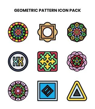 Geometric Pattern Lineal Color Set Icons Pack Stock Illustration